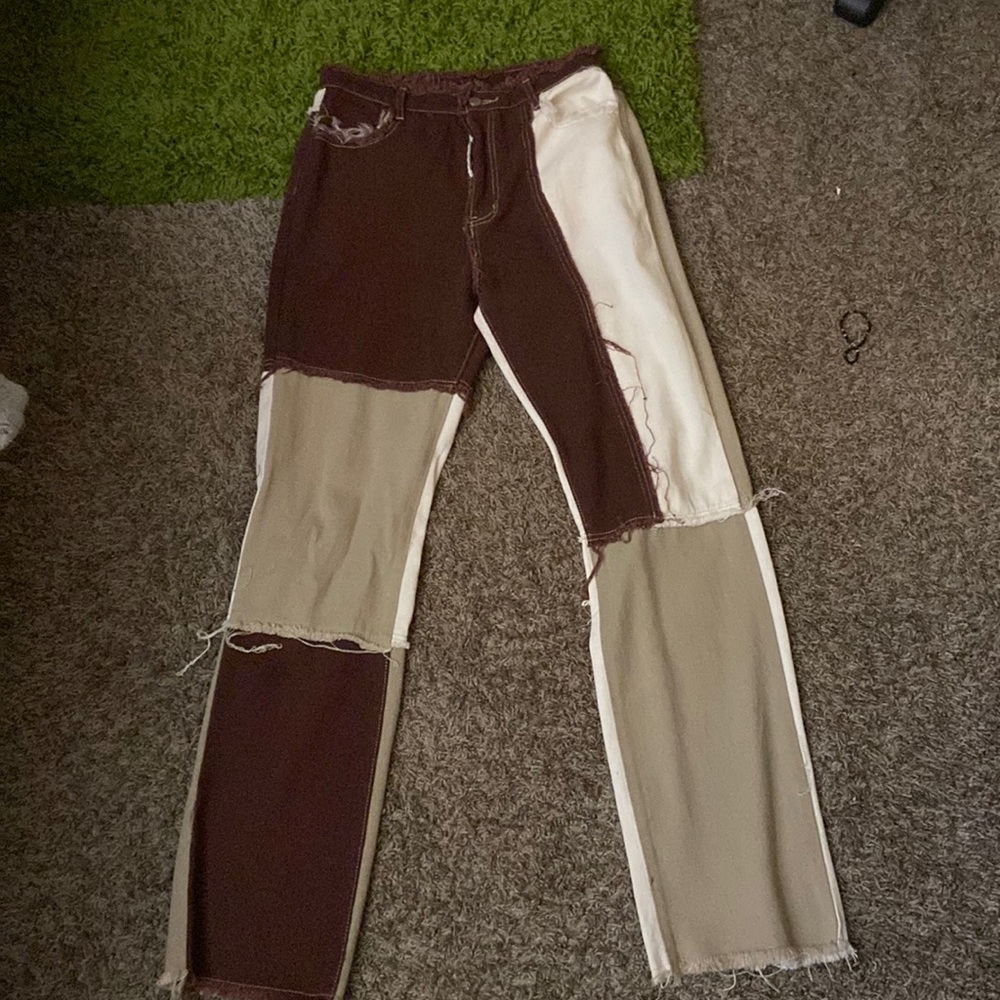 Brown Patchwork Jeans